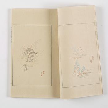 Book, 4 vol, richly illustrated with woodcuts in colours, "Shi zhu zhai jian pu" by Hu Zhengyan.