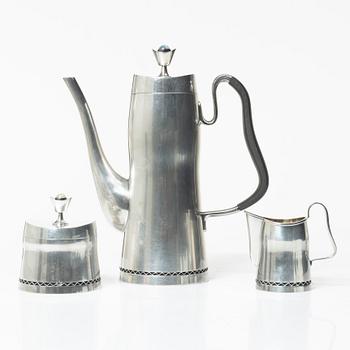 A three-piece silver coffee service by Helge Lindgren for K. Andersson, Stockholm, 1958.