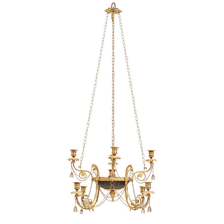 A late Gustavian early 19th century nine-light hanging-lamp.