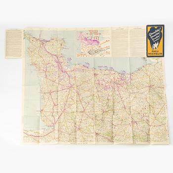 Karta, "Bataille de Normandie Juin - Août 1944", Pneu Michelin, Frankrike, 1947.