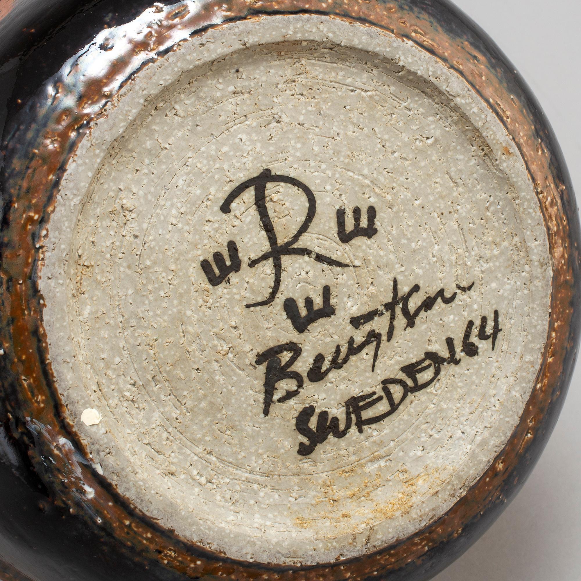 HERTHA BENGTSSON, a unique stoneware flowerpot, Rörstrand 1964.