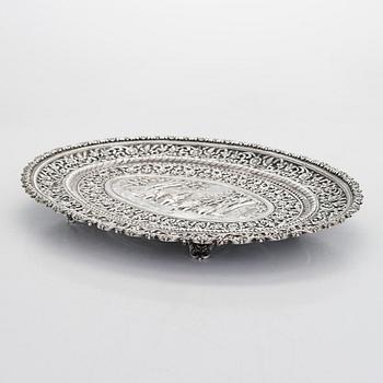A silver salver, marked OM BHUJ for Oomersi Mawji, Bhuj, Kutch, India, circa 1860-1890.