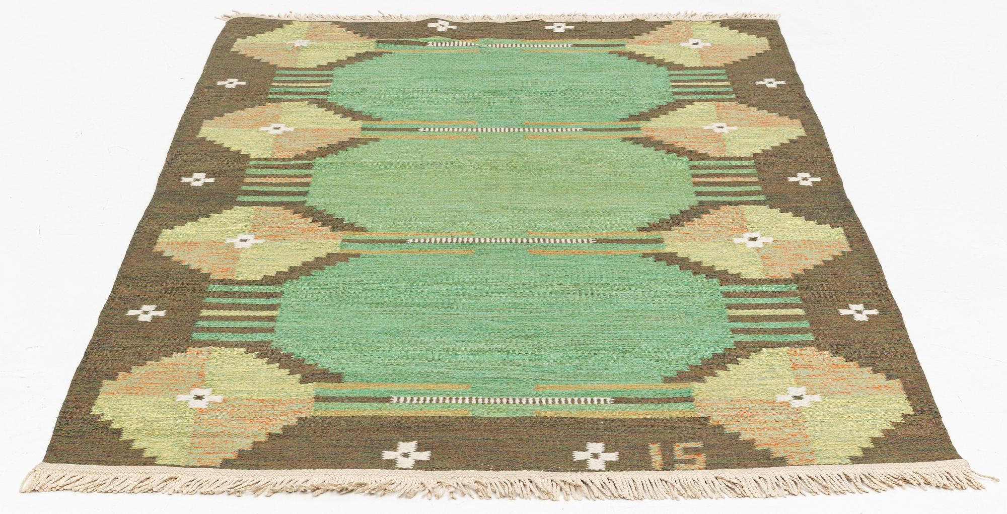Ingegerd Silow, a flatweave rug, Alestalon Mattokutomo, Kauhava, Finland, signed IS, c. 210 x 137 cm.