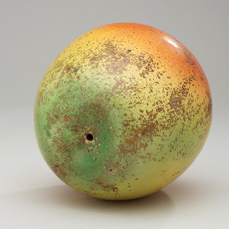 A Hans Hedberg faience sculpture of an apple, Biot, France.