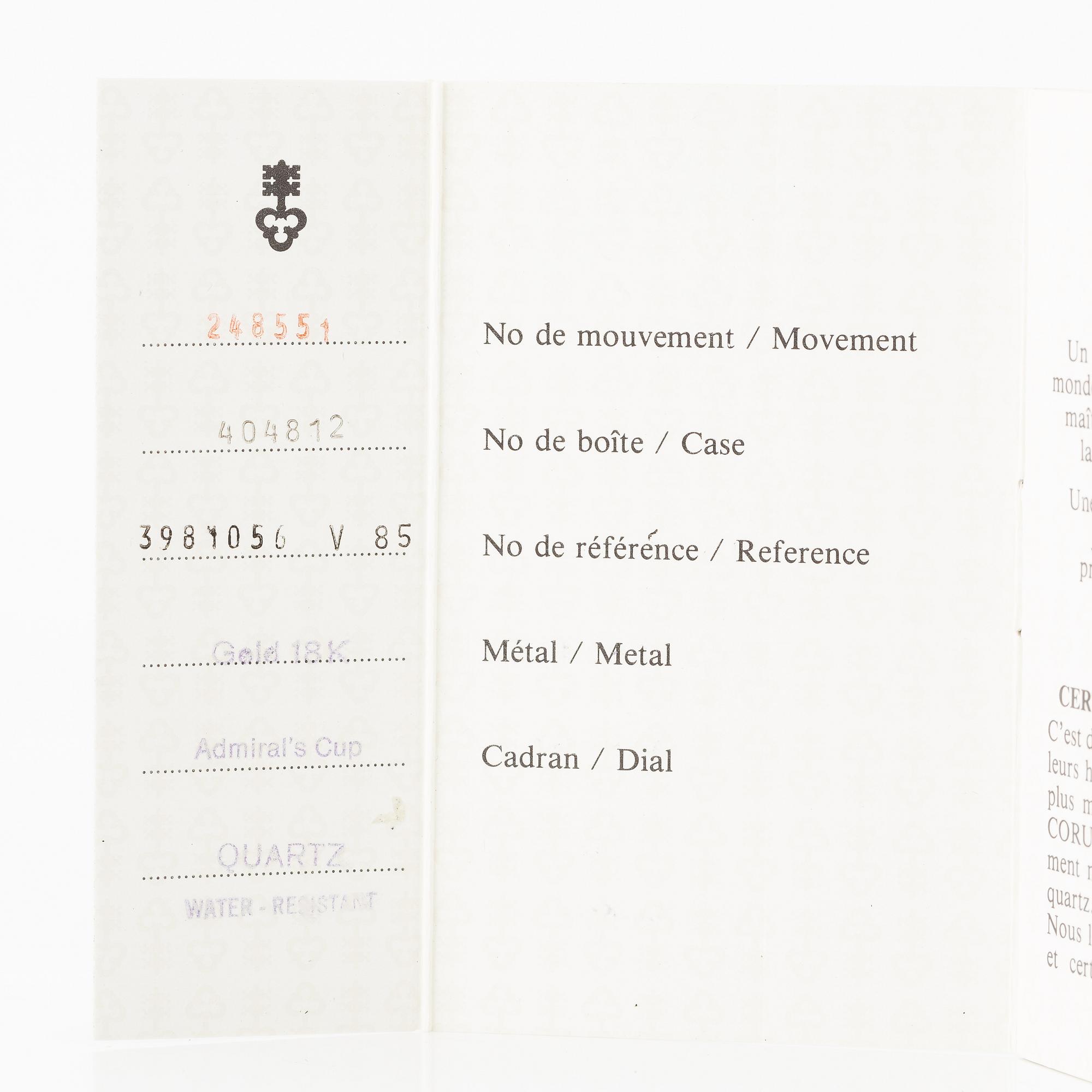 Corum, Admiral’s Cup, wristwatch, 34 mm.