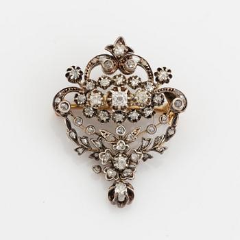 Brosch, med gammalslipade och rosenslipade diamanter.
