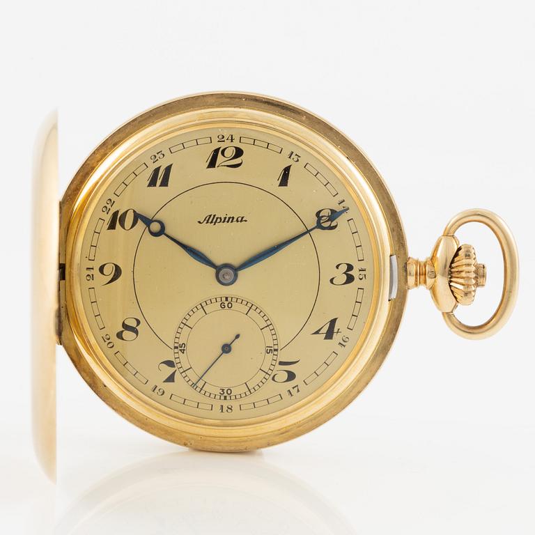 Pocket watch, hunter, 14K gold, Alpina, 51 mm.
