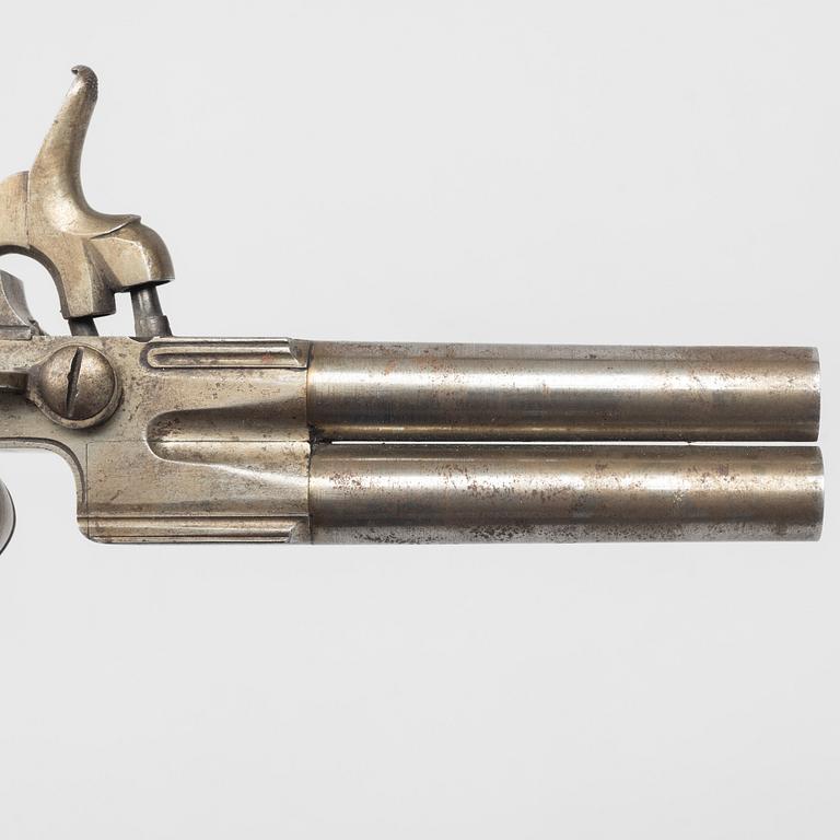 Percussion pistol, double-barrelled, signed A Sjöberg, Linköping, (Axel S. active 1766-1834).