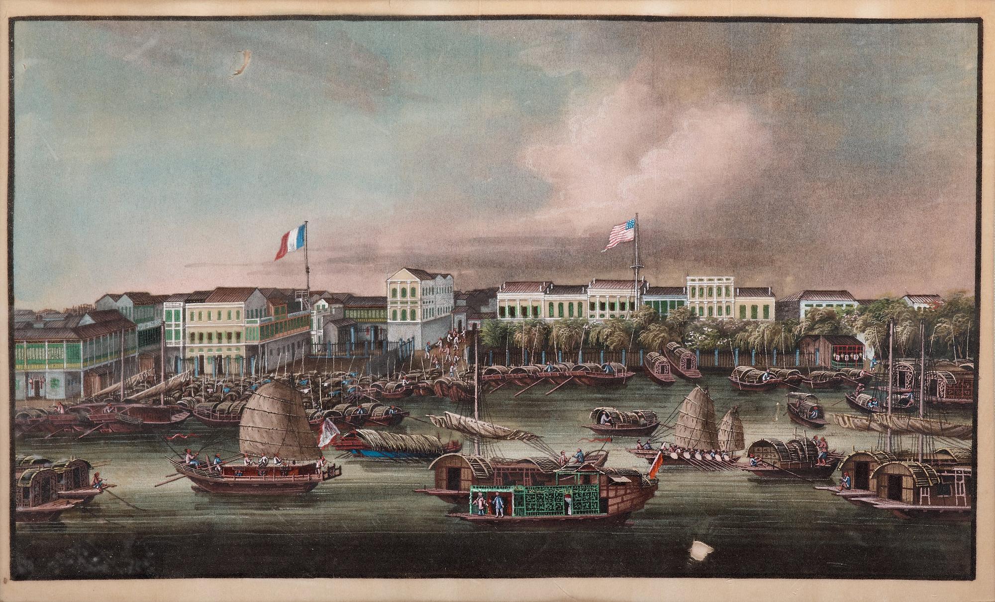 A set of four watercolours on rice paper by unknown artist, Qing dynasty, circa 1800.