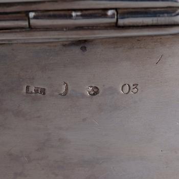 SOCKERSKRIN, silver, empire, Anders Lundqvist, Stockholm 1820. Vikt ca 700 gram.