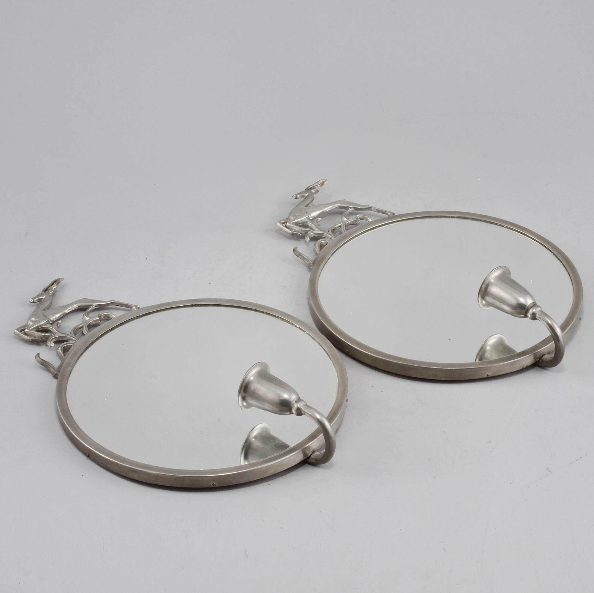 SPEGELLAMPETTER, ett par, tenn, troligen C G Hallberg, 1900-talets andra kvartal.