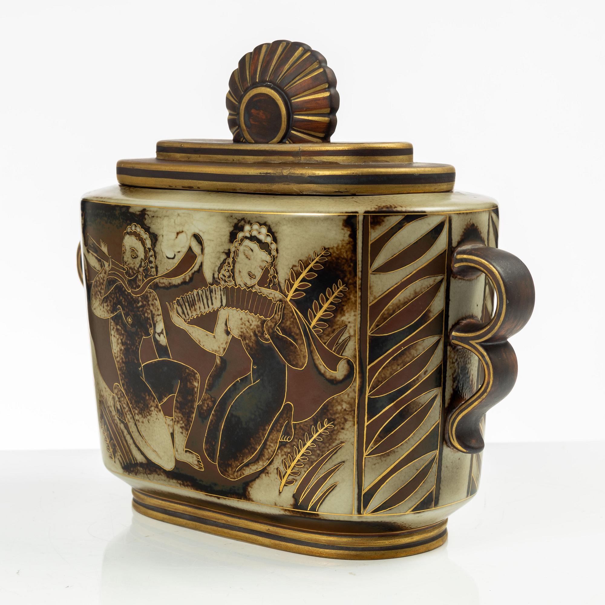 Gunnar Nylund, urna med lock, "Flambé", Rörstrand.