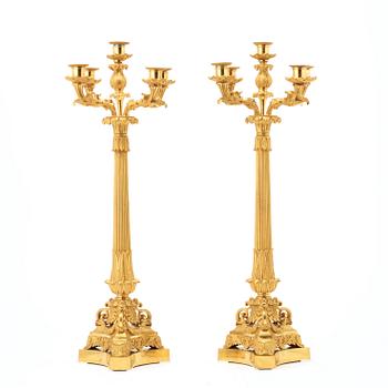 KANDELABRAR, för fem ljus, ett par, Frankrike, 1800-tal.