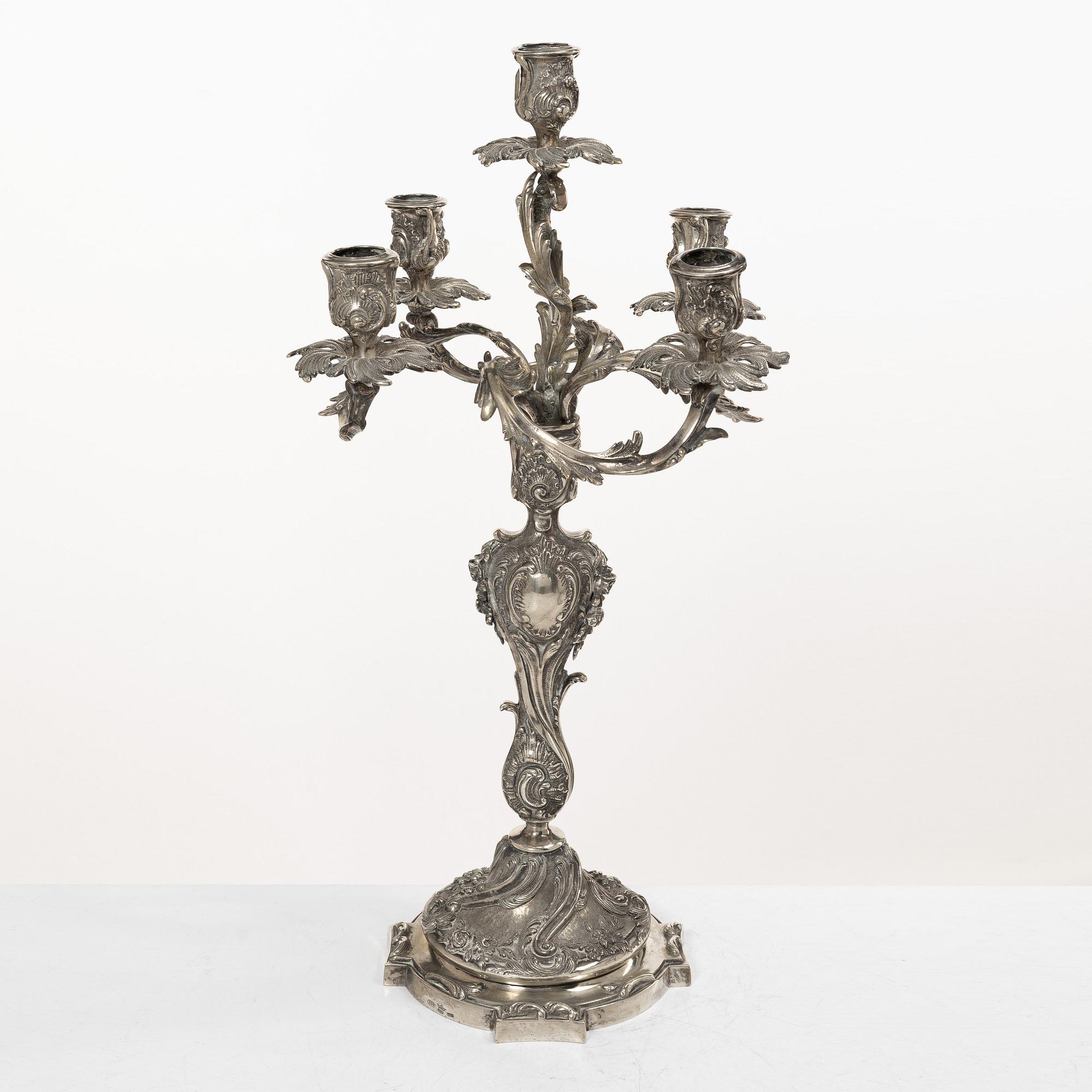 Candelabrum, silver, Rococo style, 20th century.
