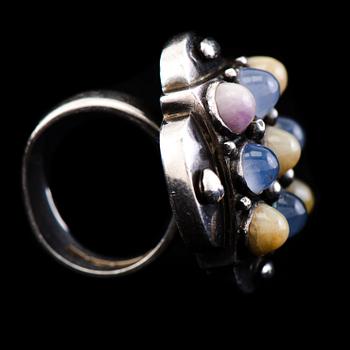 Saara Hopea, RING, silver, semipreciuos stones gemstones. Ossian Hopea, Porvoo Finland 1961.