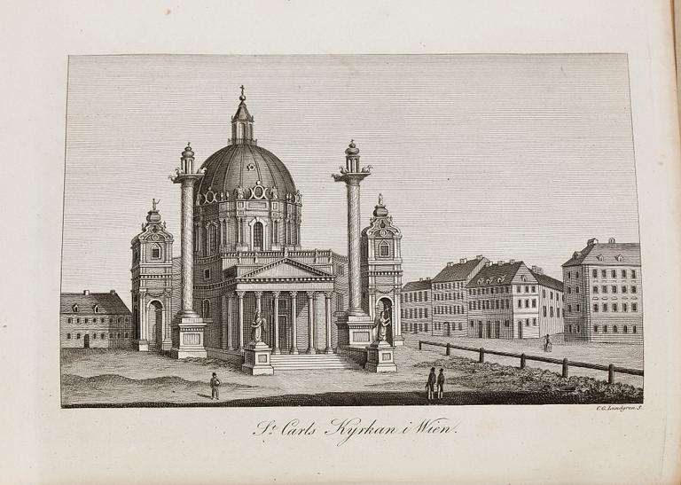 BÖCKER, 7 st, bla "Kosmorama eller målningar af...naturen konsten och menniskolifvet...", Stockholm 1835.