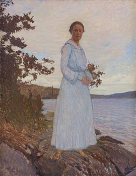 786. Fritz Lindström, Konstnärens svägerska Malvina Wretman vid sjön Racken.