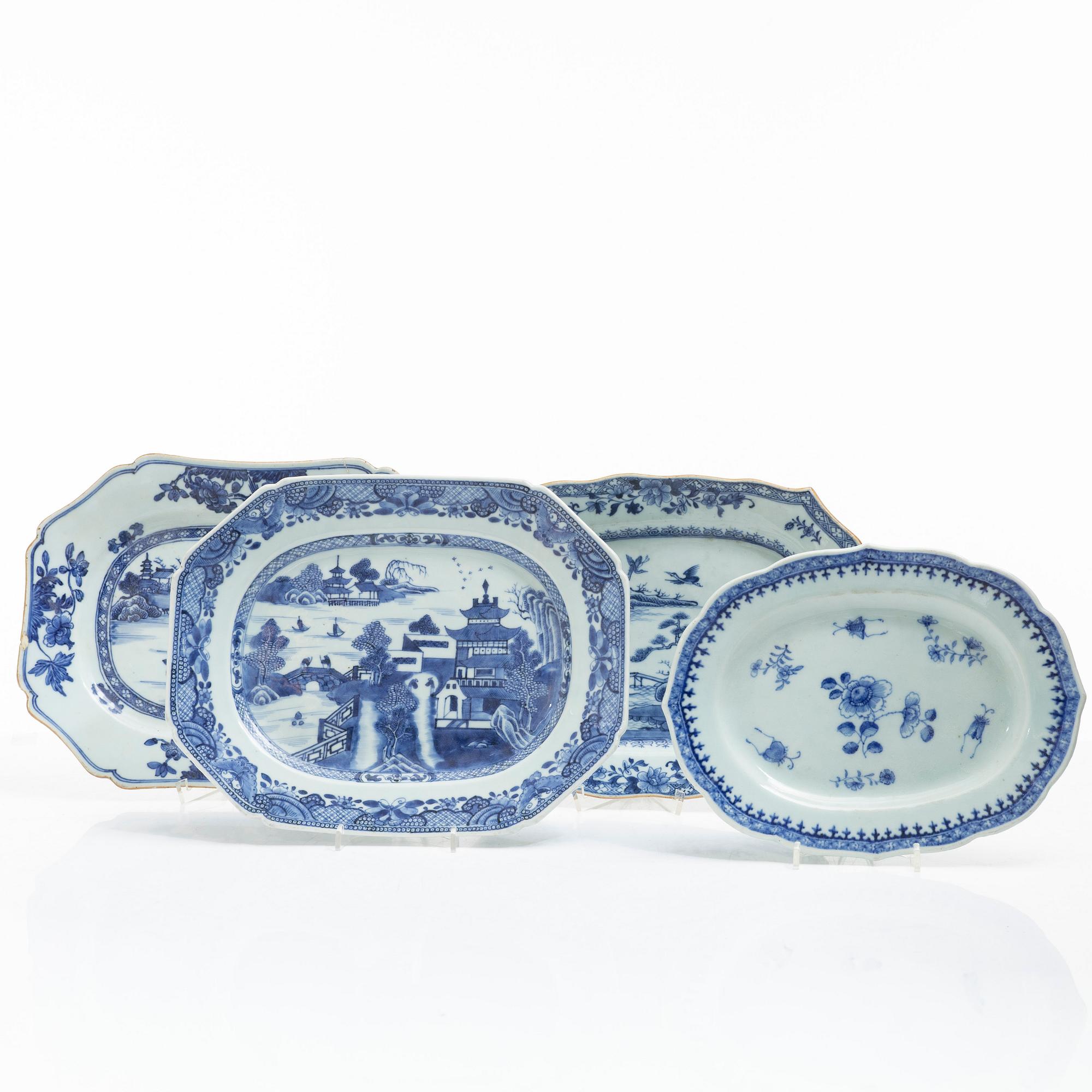 Four blue and white serving dishes, China, Qianlong (1736-95).