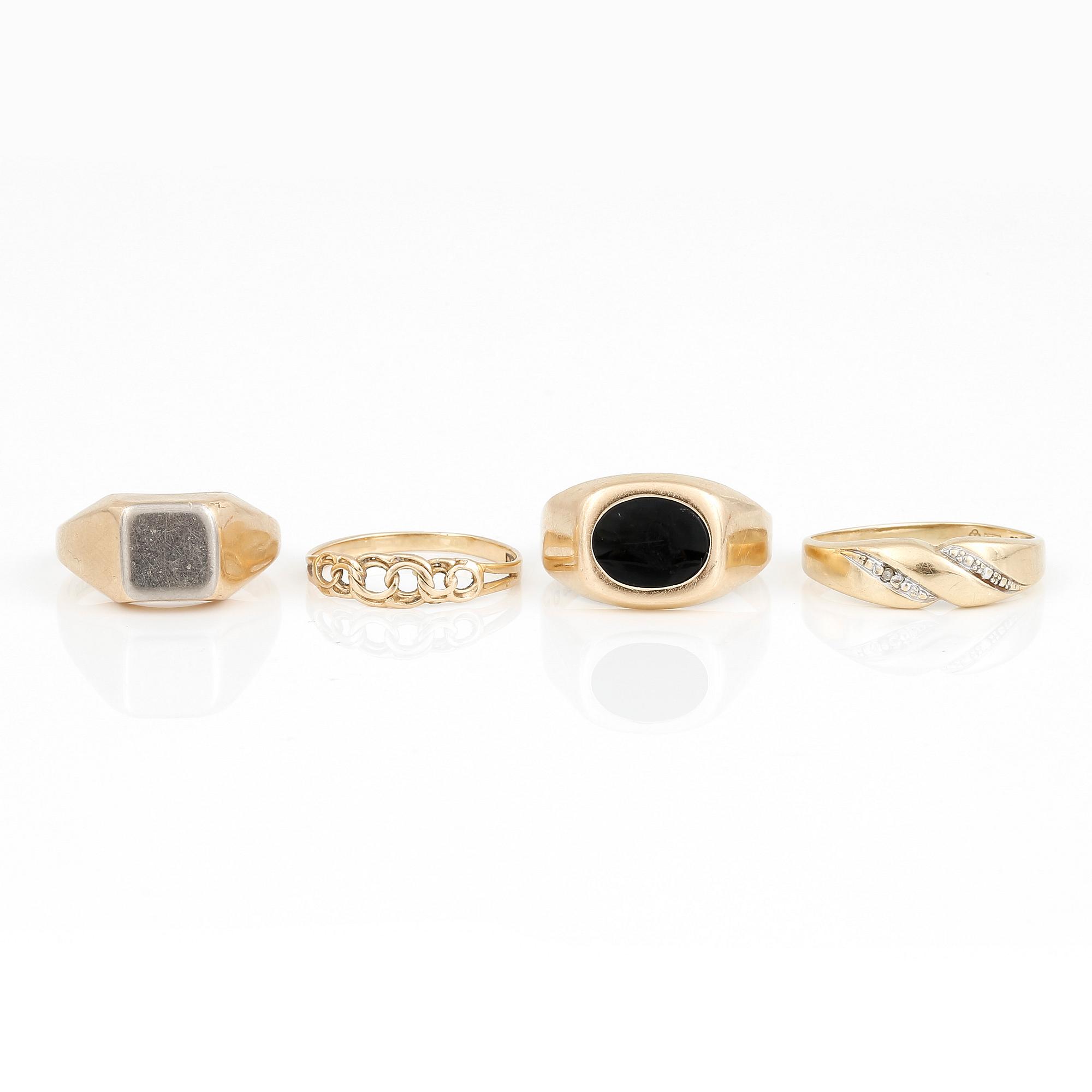 RINGAR, 4 st, mestadels, Sverige, 1900-talets andra hälft, 18K guld.