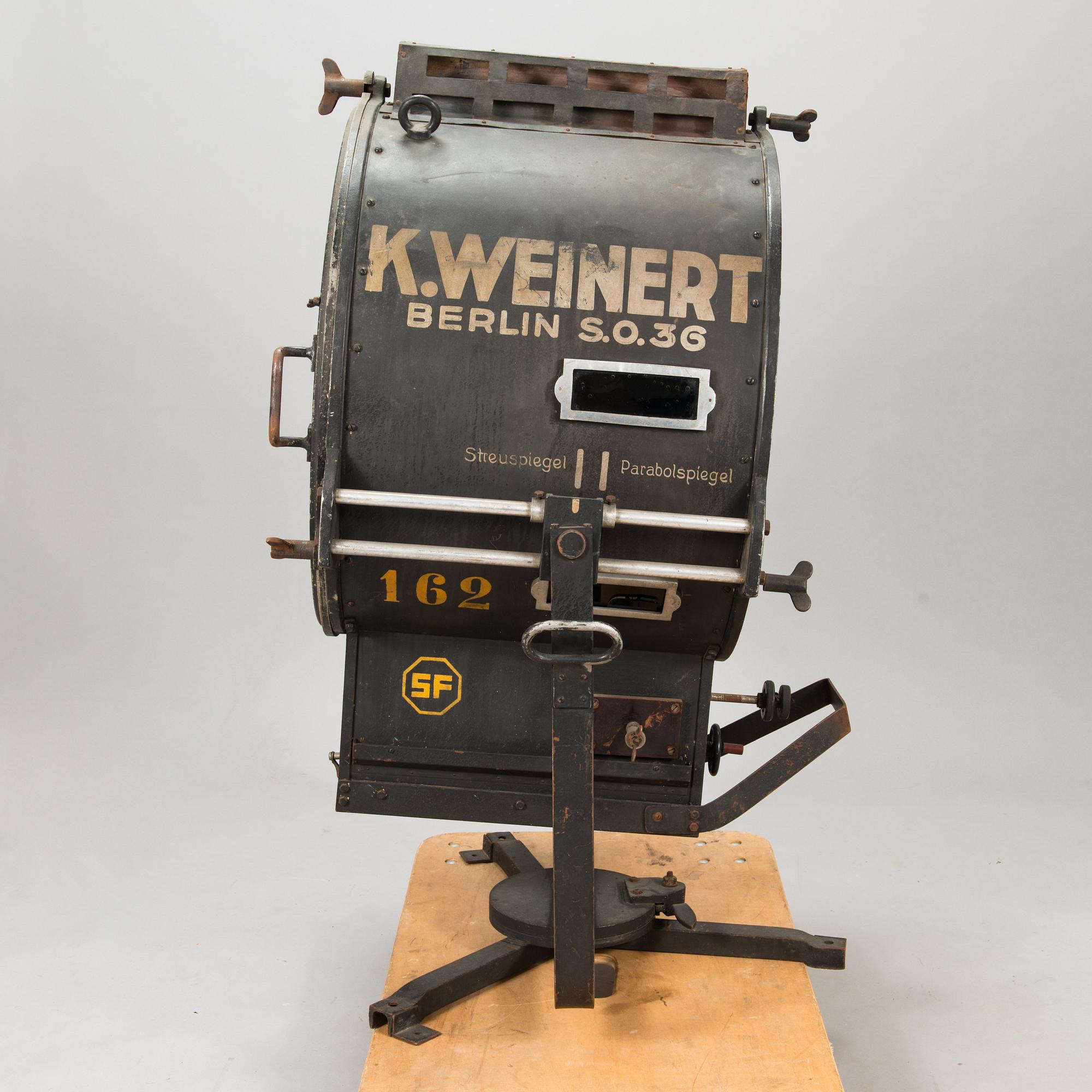 A film industry carbon arc spotlight, manufacturer K. Weinert, Berlin.