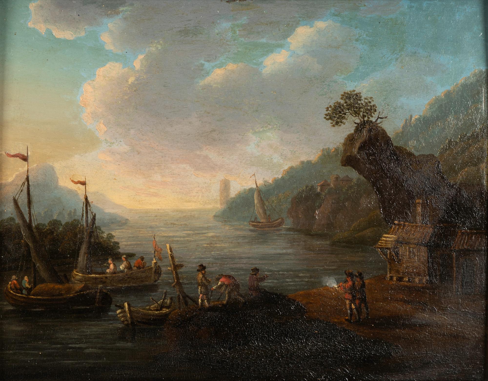 Okänd konstnär, 1700-tal. Figurer och båter.