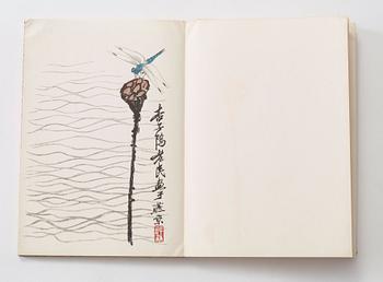 BOK MED TRÄSNITT, "Qi Baishi hua ji", dedikation till Hjalmar Mehr från Geng Biao, 1954.