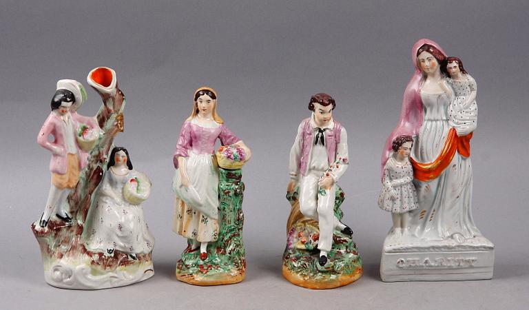FIGURINER, 4 st, flintgods. Staffordshire, England, 1700/1800-tal.