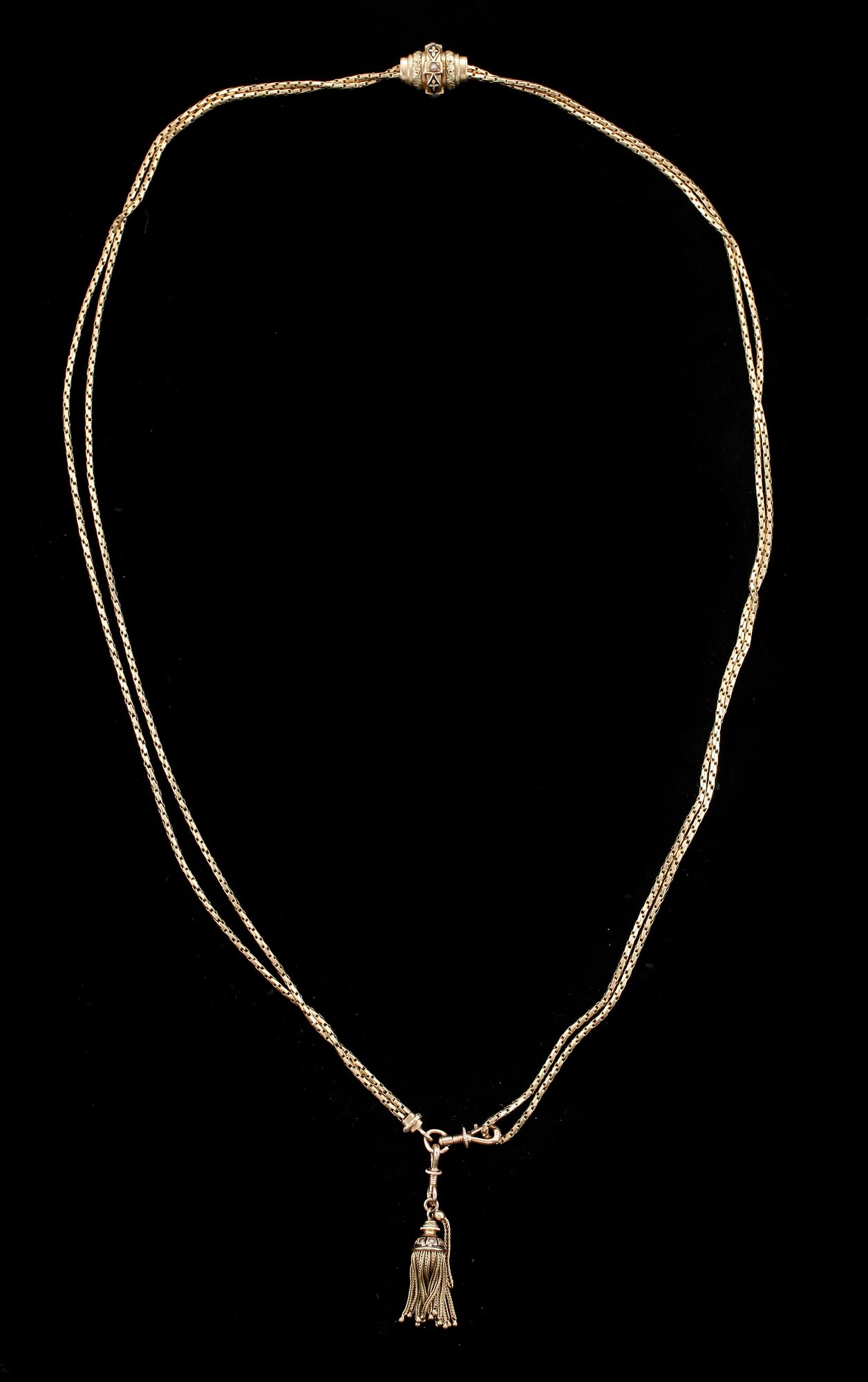 DAMKLOCKKEDJA, 18k guld, sannolikt Frankrike, 1800-tal. Vikt 36g.