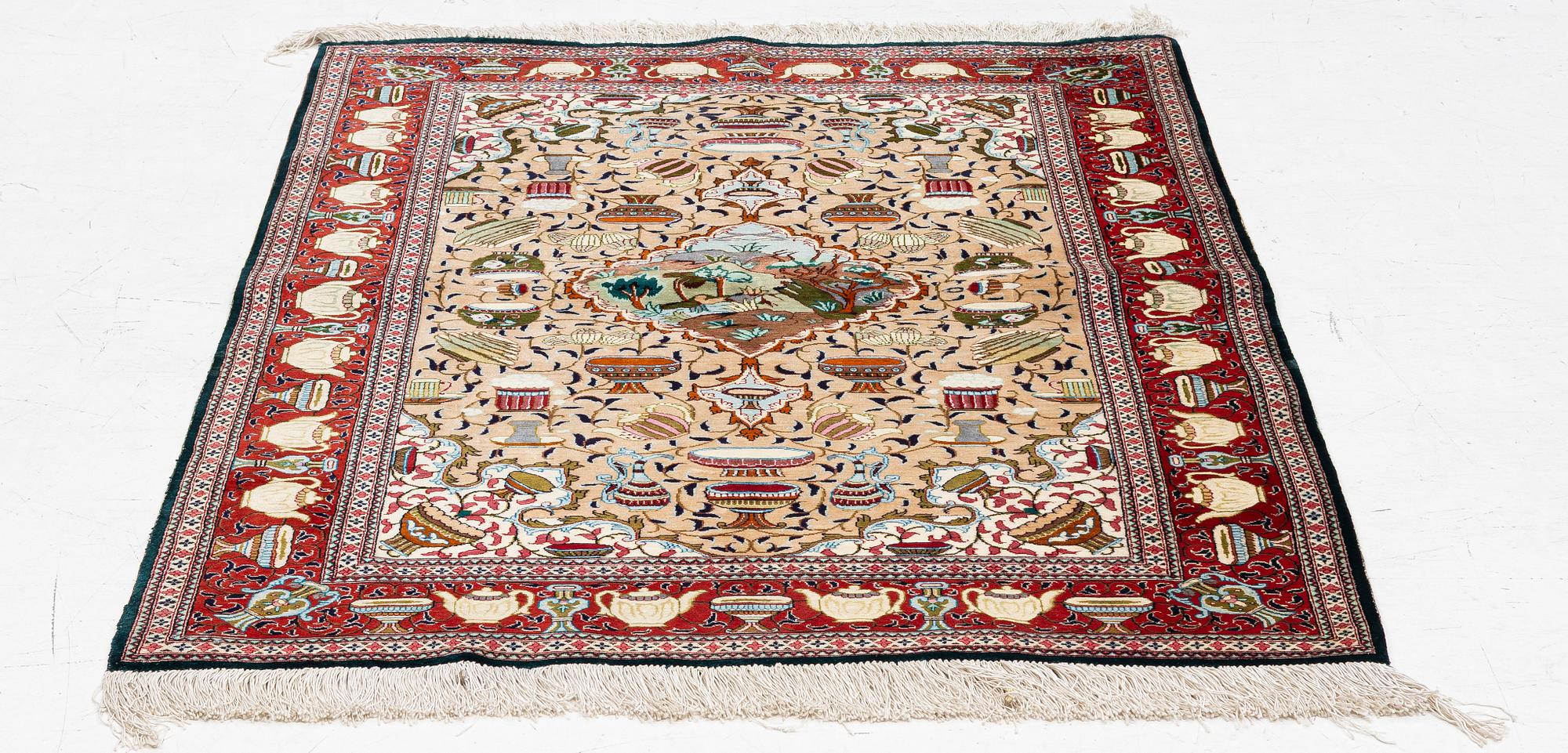 Rug, silk, figural, approx. 151 x 100 cm.