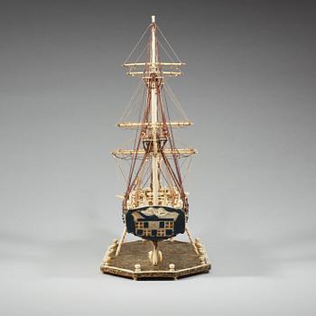 An Anglo-French early 19th century carved bone "Prisoner of War" 40 gun ship model.