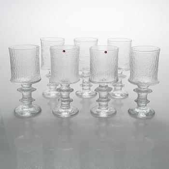 Timo Sarpaneva, A set of seven drinking glasses 'Juhlalasi', signed TS, Iittala. 1967-81.