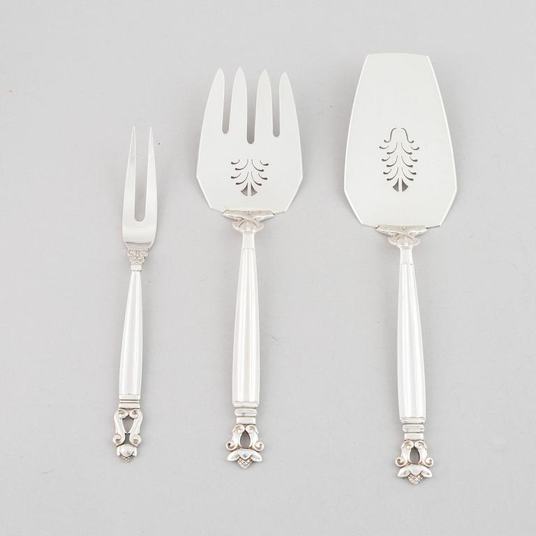 Georg Jensen, a set of 102 pieces of 'Konge/Acorn' sterling silver flatware, design Johan Rohde, Copenhagen.