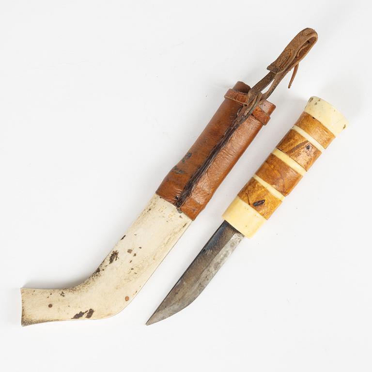 A reindeer horn knife signed H.J.