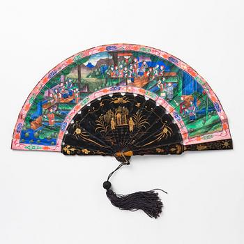 A Chinese Export fan, Qing dynasty, 19th century.