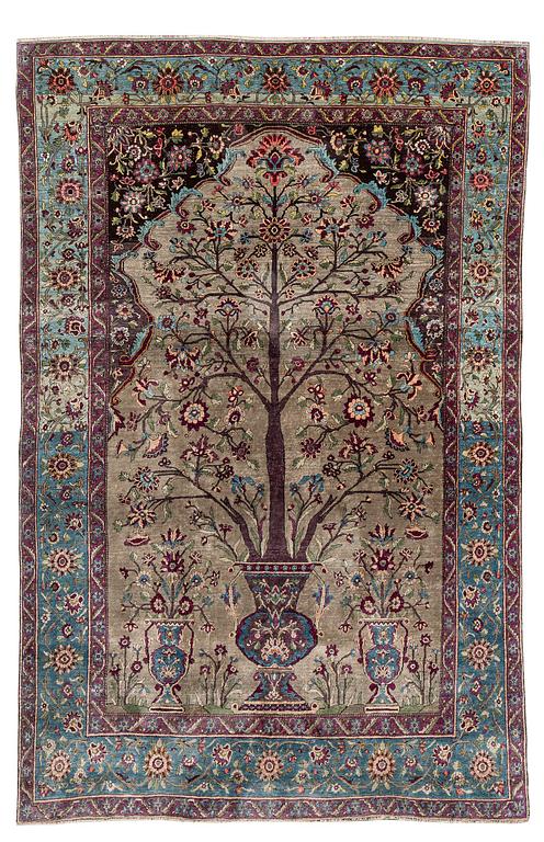An antique Feraghan silk prayer rug west persia, c. 202 x 133 cm.