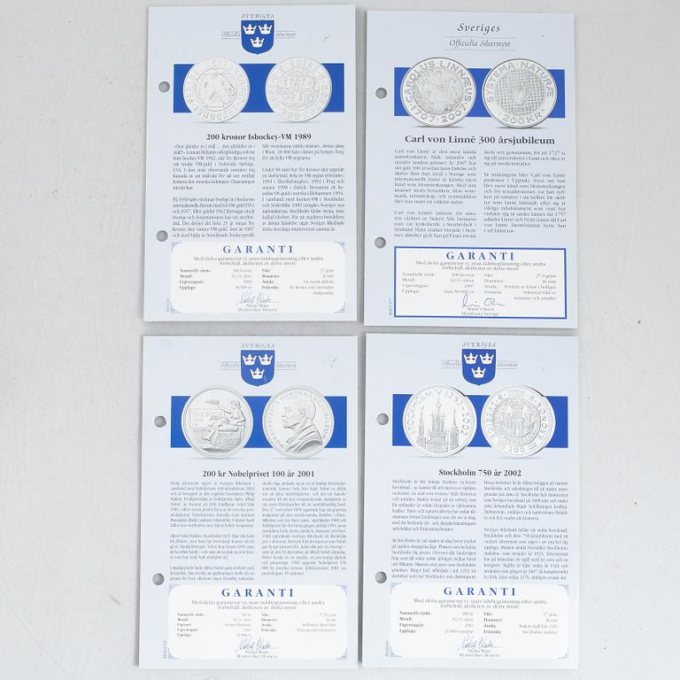 Myntsamling, minnes- och jubileumsmynt, 61 st, mestadels i silver. I tre schatull.