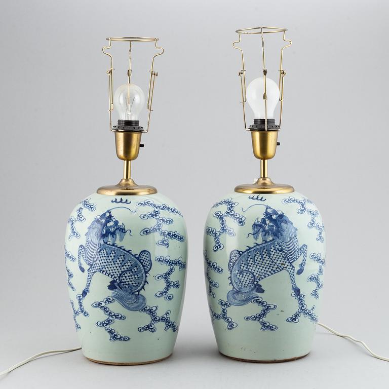 A pair table lamps/vases, late Qing/early 20th Century.