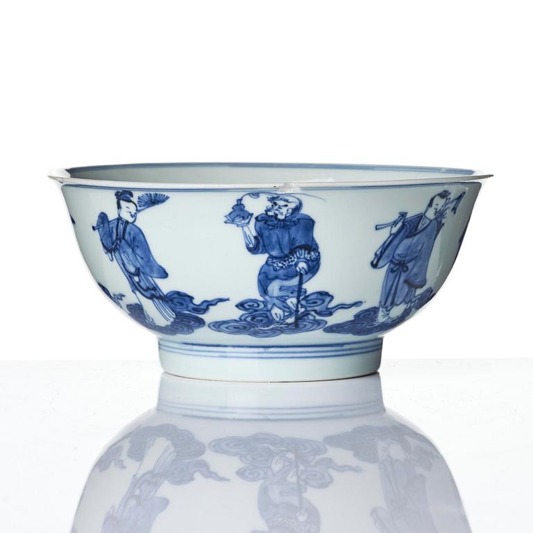 A blue and white 'Immortals' bowl, Qing dynasty, Qianlong (1736-95).