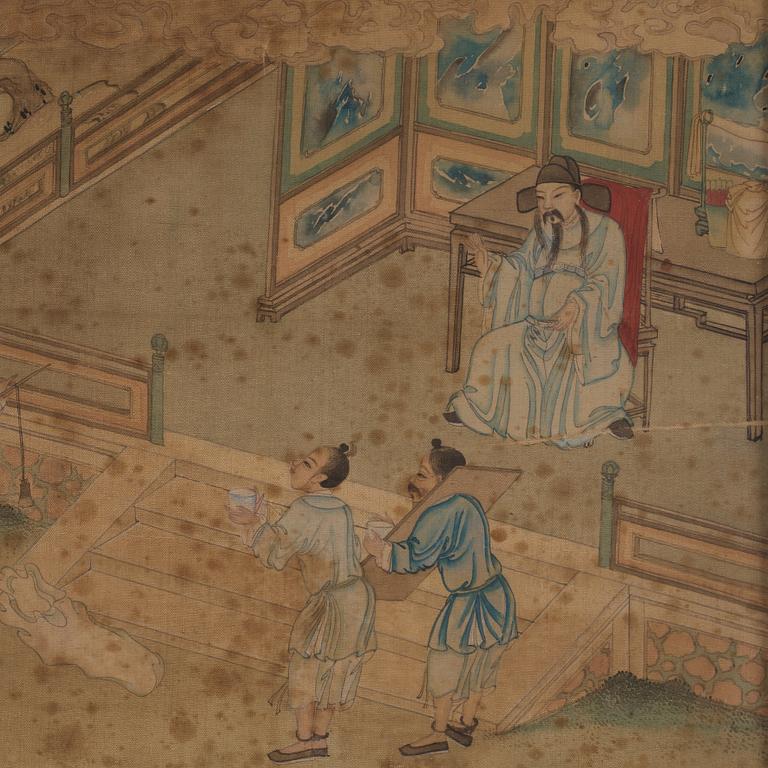 A Chinese silk painting by unidentified artist, Qing dynasty, 19th Century.