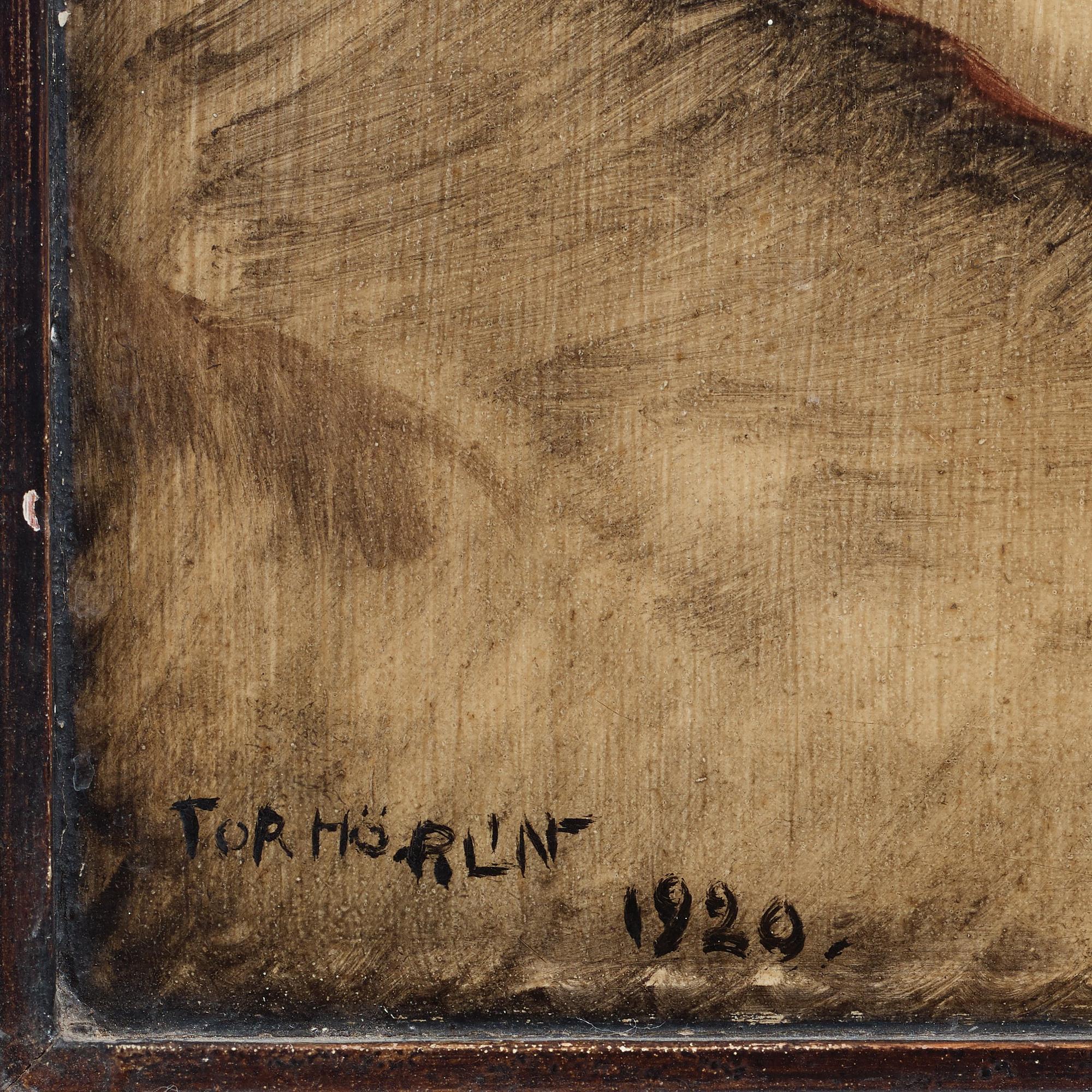 Tor Hörlin, a Swedish Grace decorated oak cabinet, dated 1920.