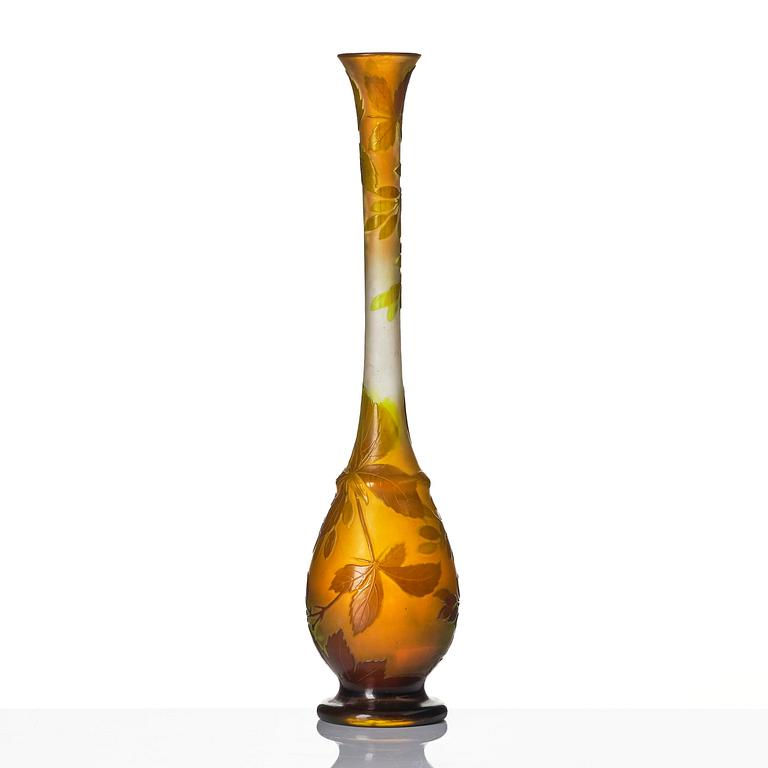 Emile Gallé, a set of two Art Nouveau cameo glass vases, Nancy, France.