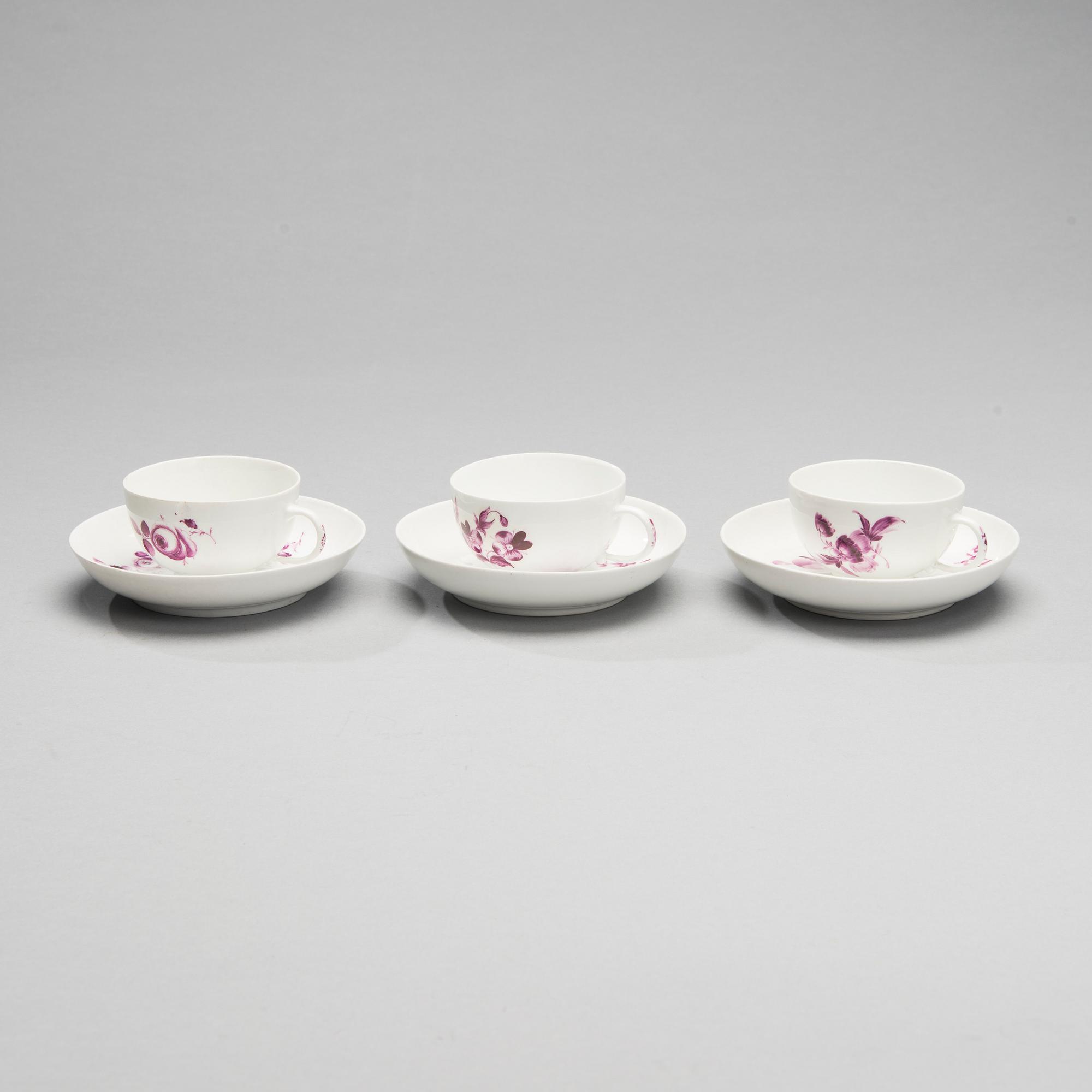 KAFFEKOPPAR, 3 ST, porslin, Meissen 1763-1774.