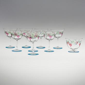 EVA ENGLUND, champagnekupor + skål, 9 delar, "Maja", Orrefors, sent 1900-tal.