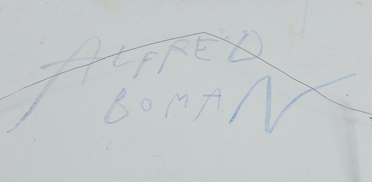 ALFRED BOMAN, glue emulsion and spay colour on panel, signed Alfred Boman verso.