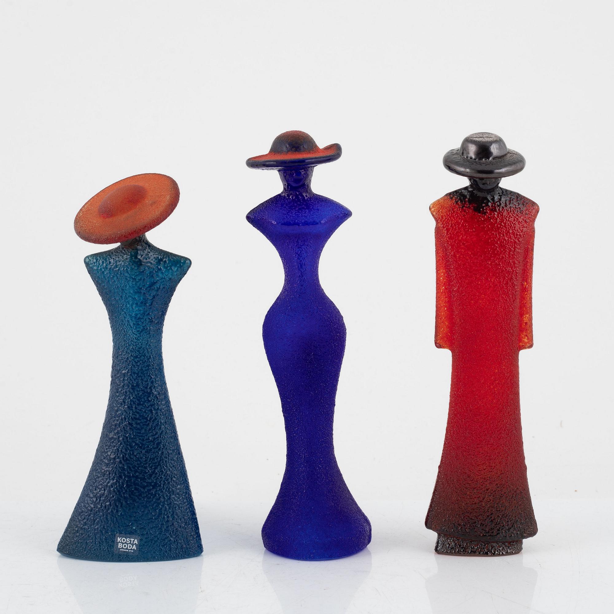 Kjell Engman, figuriner, 3 st, ur serien "Catwalk", Kosta Boda.