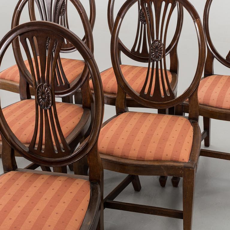 An early 20th century/20th century dining table and chairs, 3+6 pieces.