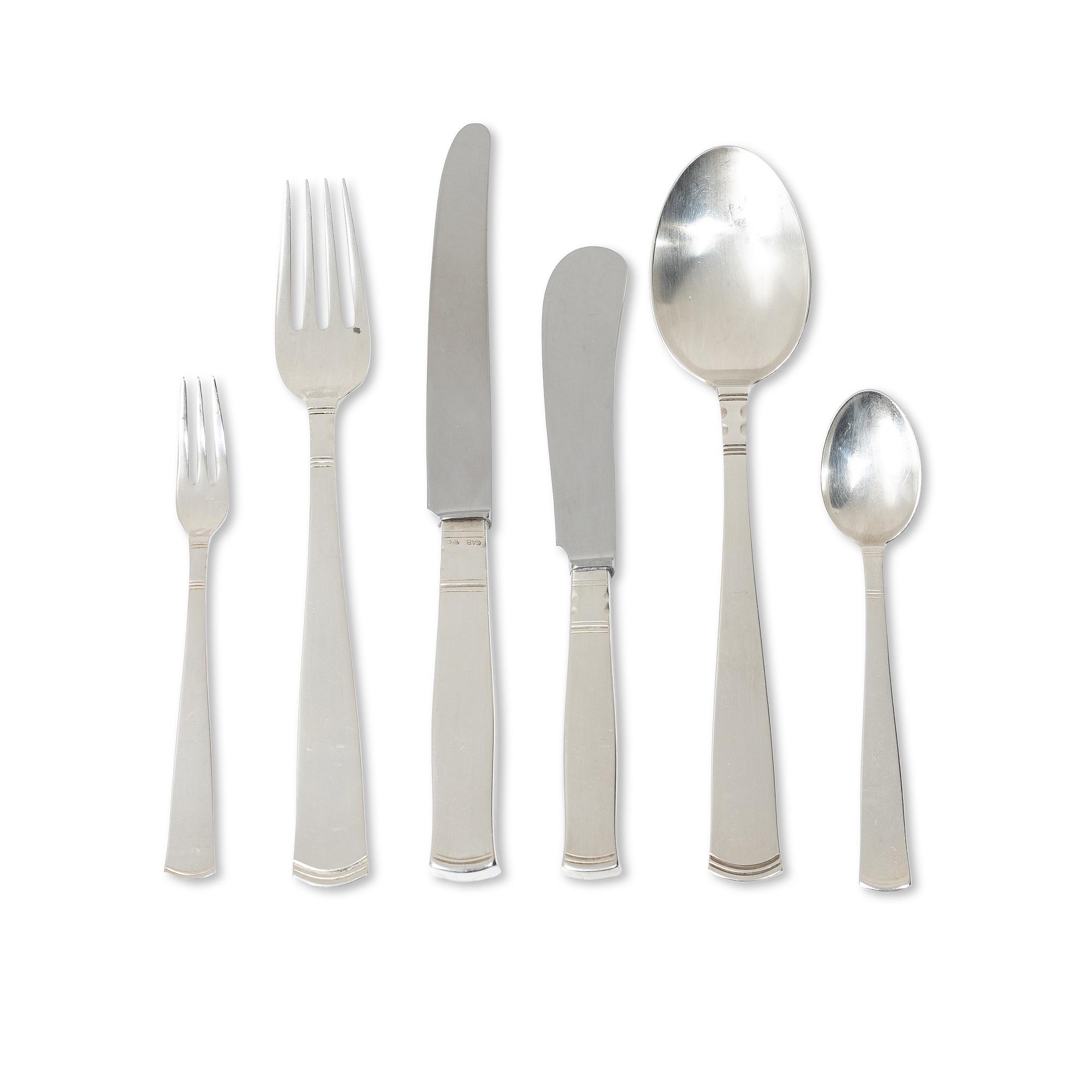 Jacob Ängman, Cutlery, 44 pieces, silver, “Rosenholm”, GAB, some Eskilstuna 1998.