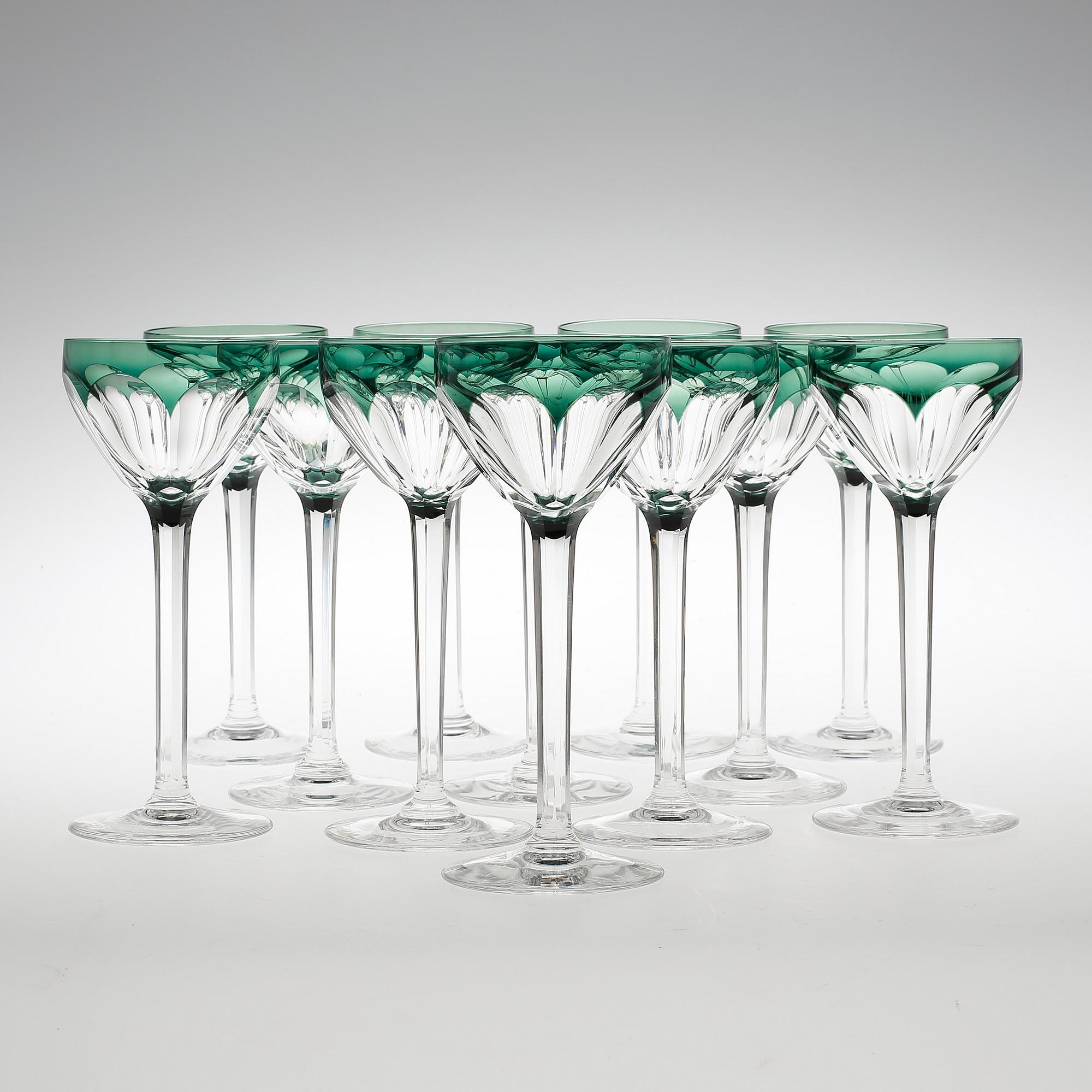 VITVINSGLAS, 12 stycken. Val Saint Lambert, Belgien, 1950-tal.