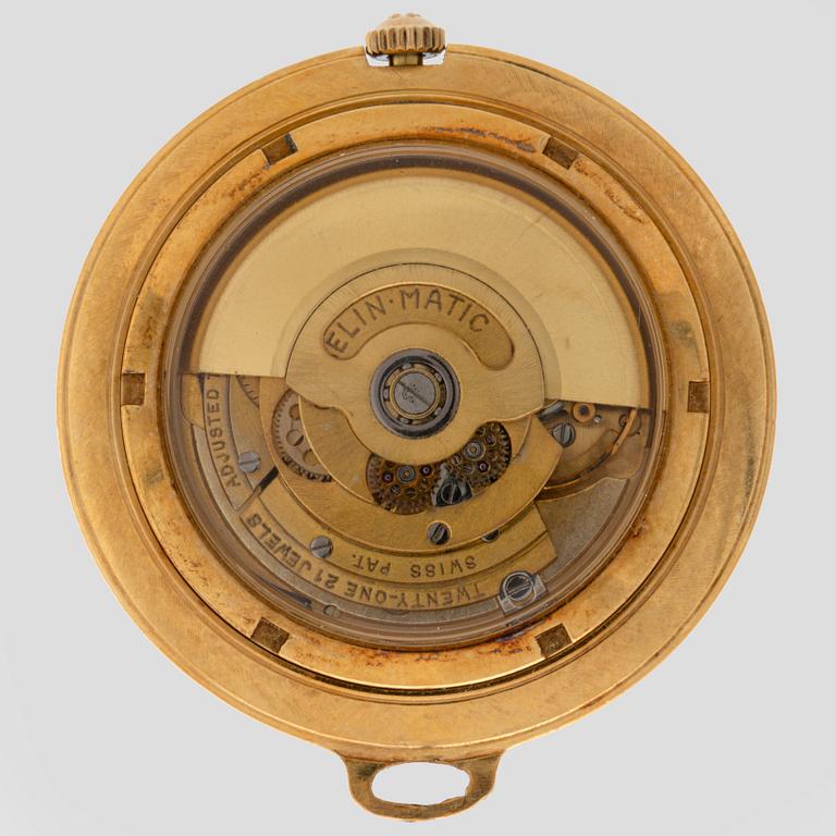 A Gübelin 18K gold pocket watch with chain and chatelaine, 40 mm.