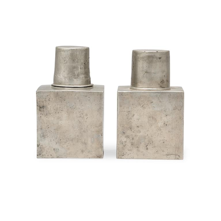 Two pewter flasks by H Wicksten, master 1782.